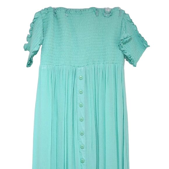 VENUS Dresses & Skirts - Venus Maxi Sundress Cottage Peasant Smocked Off the Shoulder Mint Aqua Size 2